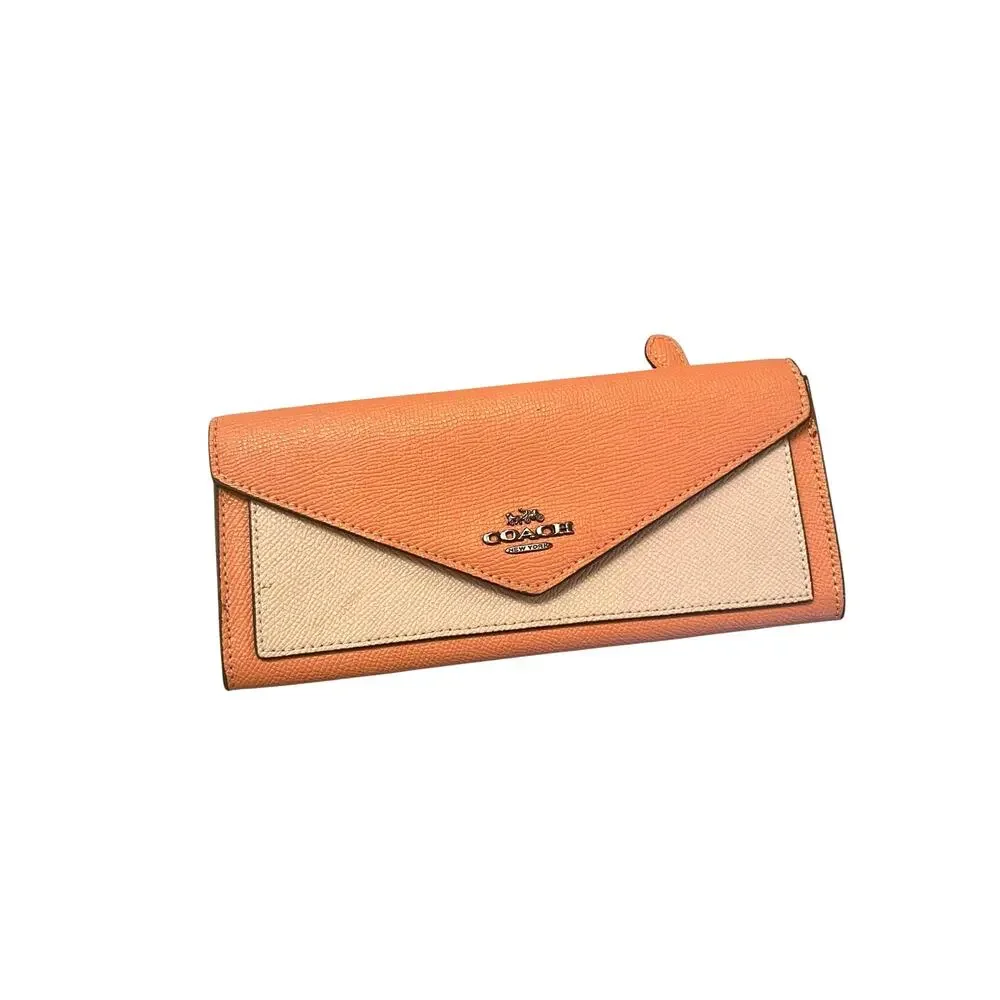 Coach Slim Soft Wallet Color-Block 3-color design Envelope Crossgrain leather